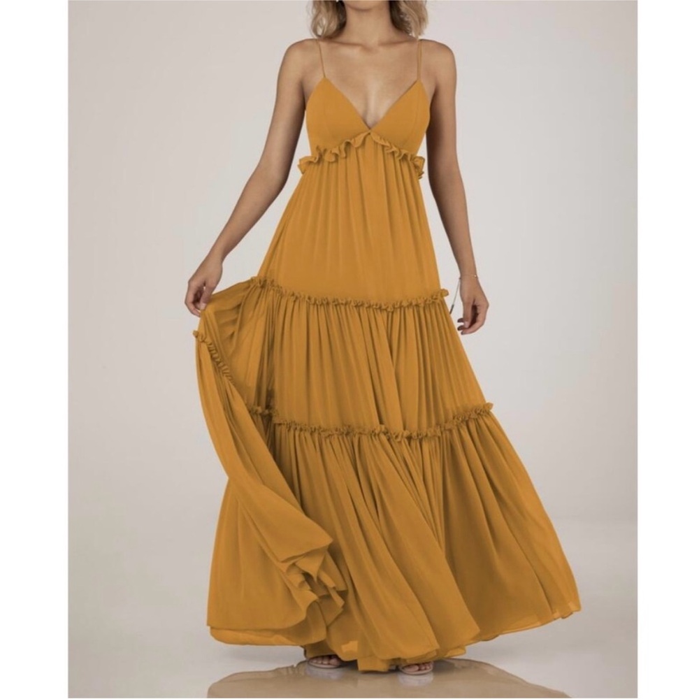 Sorella Vita Harvest Gold Layered Autumn Wedding Guest Maxi Dress